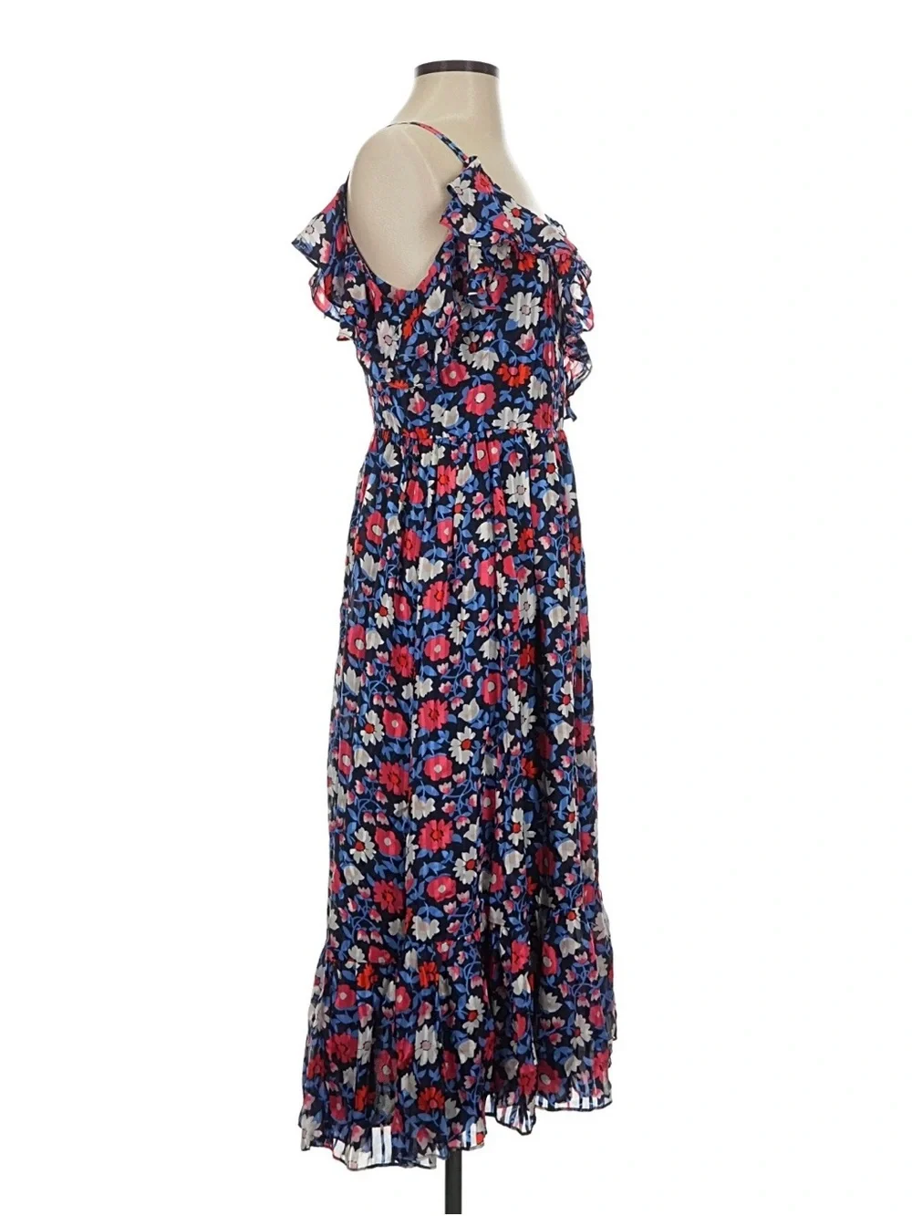 Kate Spade Navy Floral Cold Shoulder Ruffle Midi Dress - Sz 2